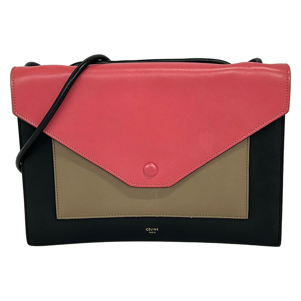 Celine Pocket Shoulder Bag Black Pink Beige